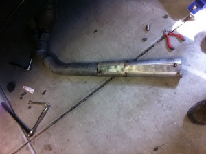 The Frankenpipe E36 M3 side exhaust welded up from free scraps of metal we saved from a previous race car.